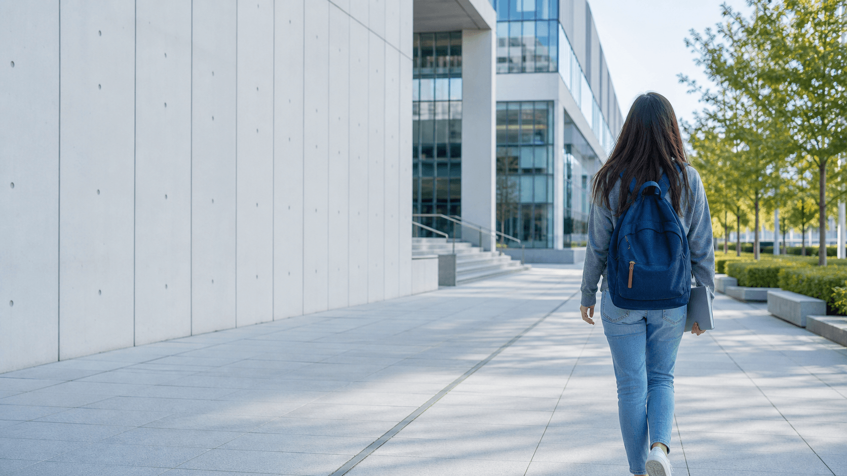 女学生走过现代大学校园